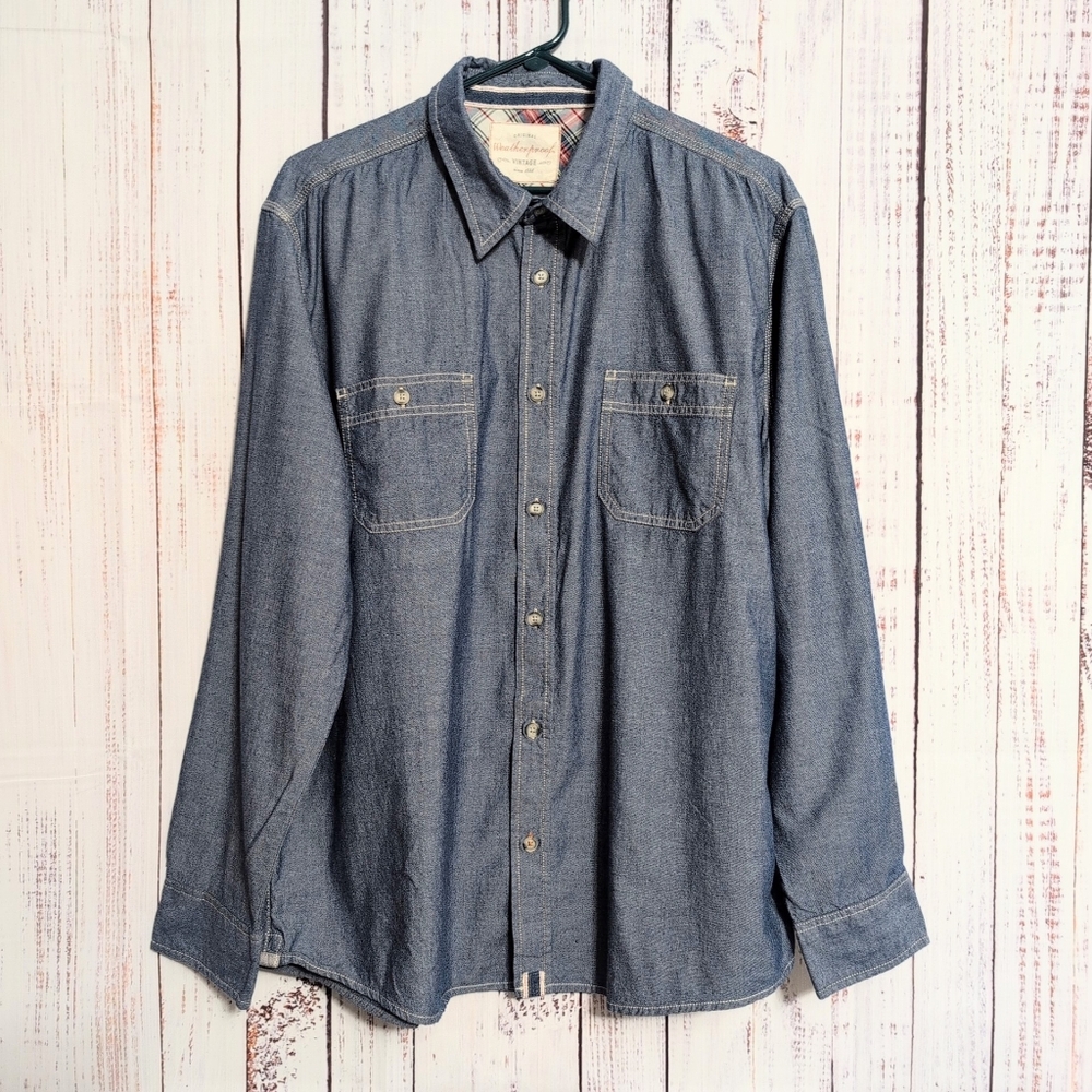 Weatherproof Vintage Men's Denim-Look Cotton Button Up Shirt XL Blue VGC
